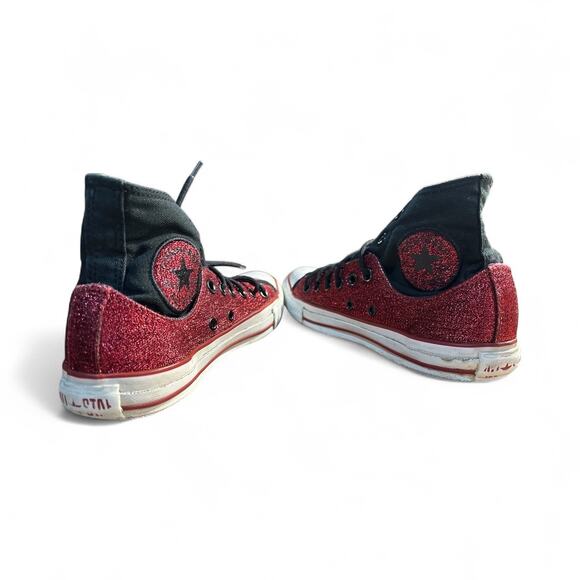 Vtg Converse Chuck Taylor All Star Glitter High Top Shoes Women’s 7 Men’s 5 Red - Picture 3 of 10